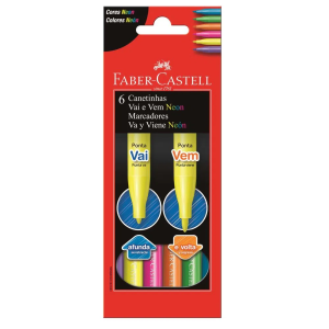 Canetinha Vai e Vem Neon 6 Cores Faber Castell