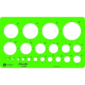 Gabarito Desetec Circulografo em Milímetros, 22 Círculos de 1 à 35 mm, 4364, Trident