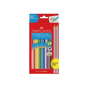 Lápis de Cor EcoLápis Colour Grip 12 Cores + 2 Ecolápis Grafite Faber Castell