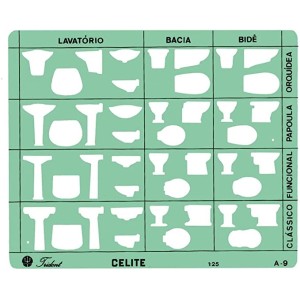 Gabarito de Sanitários com Perfis Visto de Frente, de Cima e de Lado,A-9 Trident