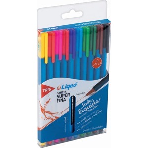 Caneta Tris Super Fina Liqeo 10 Cores