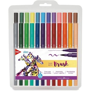 Hidrocor Ponta Dupla Pincel + Superfina Vibes Sketch - Colorido (24 Cores)