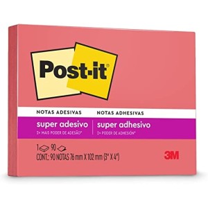 Post-it 3M, Post-It, Bloco de Notas Adesivas, 76 mm x 102 mm, 90 folhas - Rosa Poppy