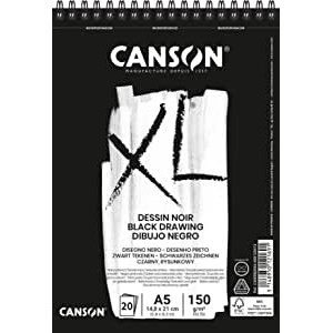 Bloco Espiralado XL A5 150g/m², Canson, Dessin Noir, 20 Folhas