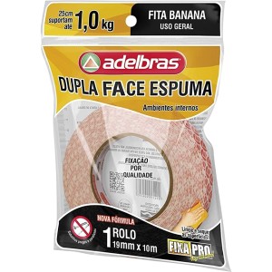 Fita Dupla Face, Adelbras, Fixa Pro Espuma, 19mmx10m