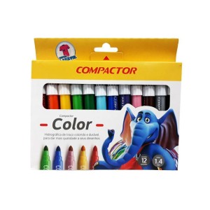 Caneta Hidrocor Estojo 12 Cores Compactor Jumbo