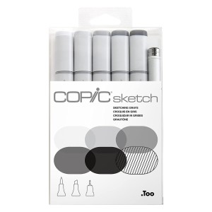 Marcador Grays Estojo 5 Cores com Multiliner Copic Sketch