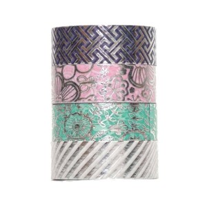 Fita Adesiva Washi Tape Metálica Prata com 4 Rolos Plasticover